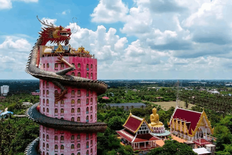 Private Floating & Train Market + DRAGON Temple + Thai Cafe